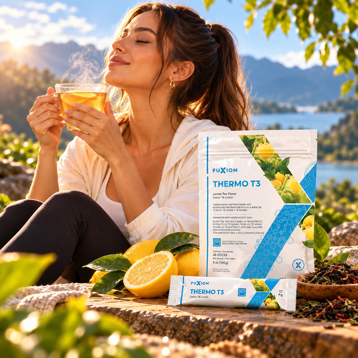 THERMO T3 Fuxion - Bebida termogenica sabor te limon, 28 sticks
